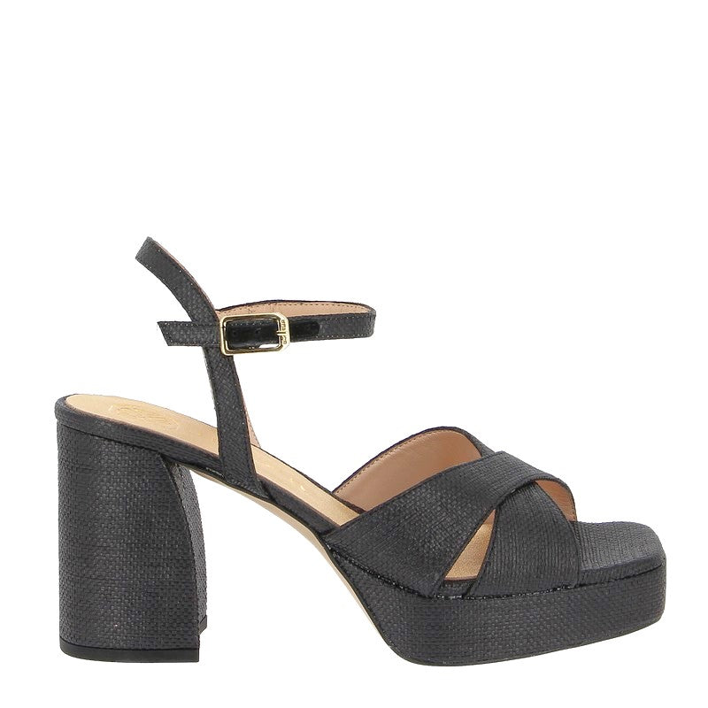 Unisa Ozzy Black Raffia Platform Sandal | Women's Heels