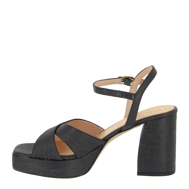 Unisa Ozzy Black Raffia Platform Sandal | Women's Heels