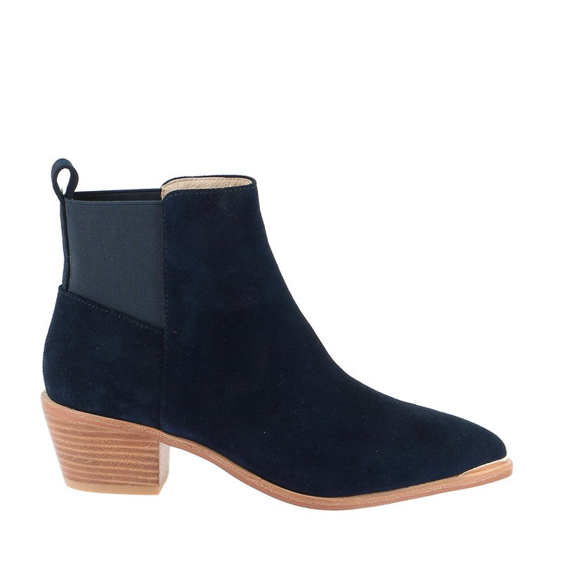 Nude Reese Navy Suede Heeled Ankle Boot